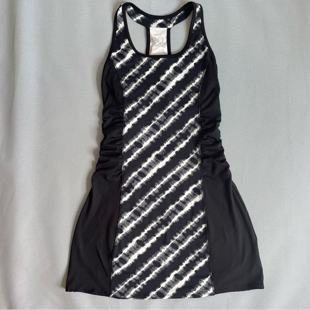 Lola Athletic Stretch BodyCon Ruched Black Activewear Athletic Mini Dress Size S